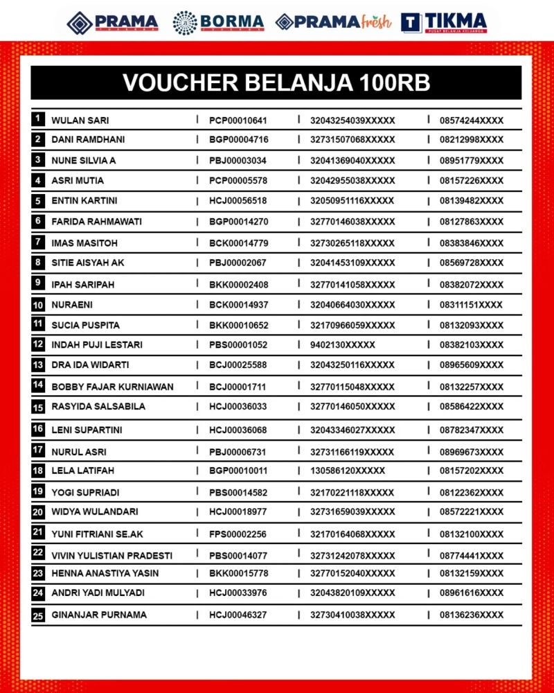 ✨ PRAMA BORMA BERHADIAH - DAFTAR PEMENANG ✨