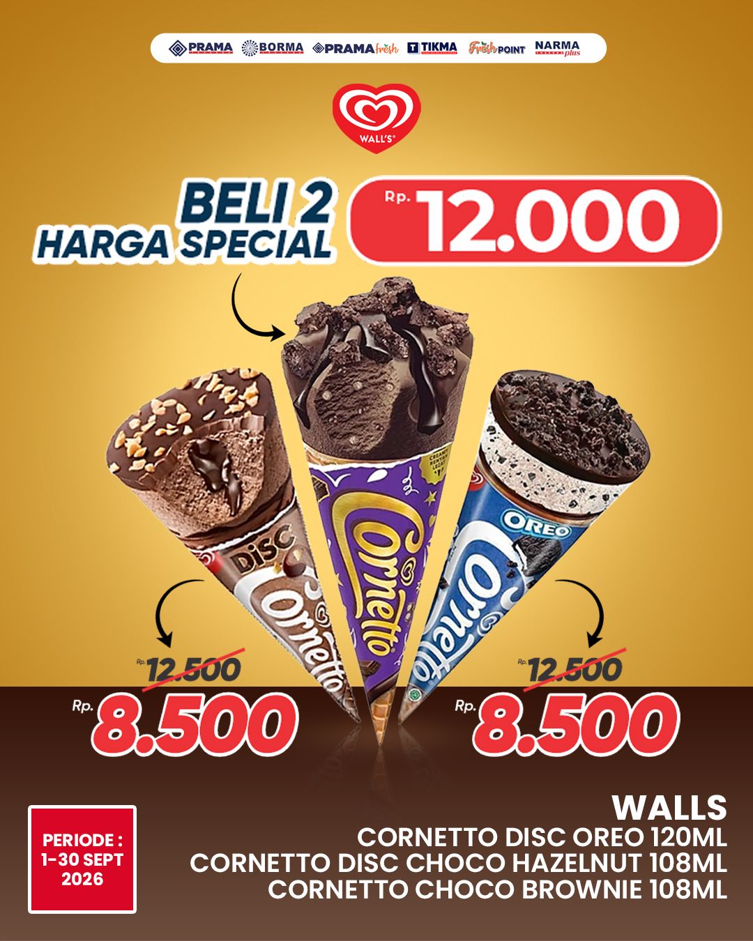 Promo CORNETTO DISC OREO 120ML, CORNETTO DISC CHOCO HAZELNUT 108ML, CORNETTO CHOCO BROWNIE 108ML